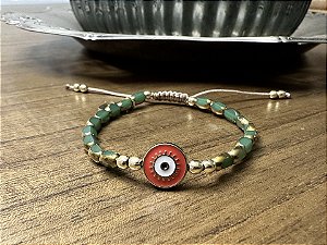 Pulseira Cristais Facetados Verde com Olho Grego