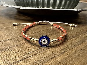 Pulseira Cristais Facetados Laranja com Olho Grego