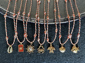 Colar Cordão Laranja e Azul