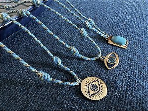 Colar Cordão Verde e Azul