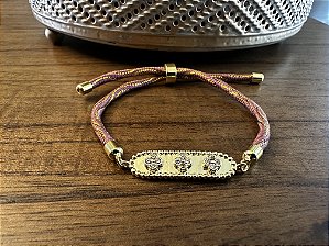 Pulseira Cordão Marrom com Plaquinha Central