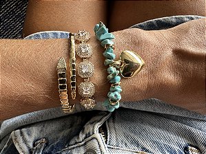 Kit de Pulseiras Azul Turquesa e Dourado com Coração