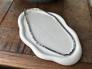 Colar Hematita Prateado Retangular