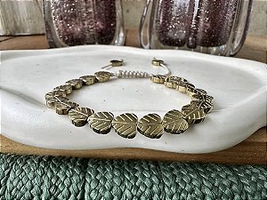 Pulseira Hematita Folhas Douradas