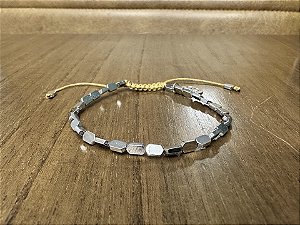 Pulseira Hematita Retangular Slim Prateada