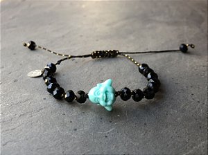 Pulseira Buda Turquesa com Cristais Pretos