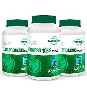 Ora pro nóbis max 60 cápsulas 500 mg natuclin - 3 frascos