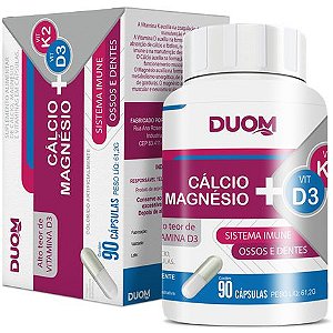 CÁLCIO + MAGNÉSIO + K2 + D3 90 CÁPSULAS DUOM