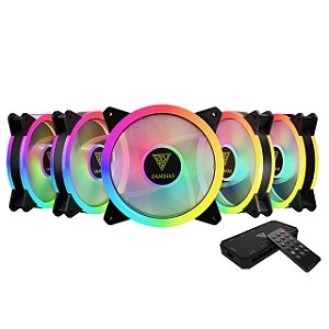 Kit Fan c/5 Un Gamdias Aeolus RGB 12cm Controladora M2-1205R