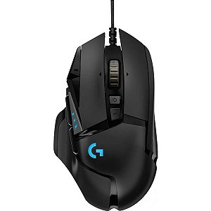 Mouse Gamer Logitech Hero G502, RGB, 11 Botões, 16000 DPI, Ajuste de Peso, Black, 910-005550