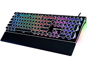 Teclado Gamer K-mex Steampunk KMM8 Mecânico Switch Blue RGB