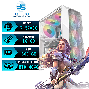 Computador Gamer AMD Ryzen 7 5700X, SSD 500GB Nvme, 16GB DDR4 RGB, 500W, RTX 4060