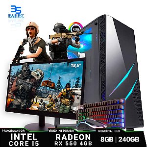 Computador Gamer Intel Core I5, 8GB DDR3, SSD 240GB, RX550 4GB, 400W + Monitor 18,5 + Kit Gamer RGB