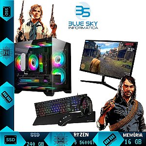 Computador Gamer AMD Ryzen 5 5600GT, 16GB DDR4, SSD 240GB, 500W + Monitor 21,5 + Kit Gamer 4 em 1 RGB