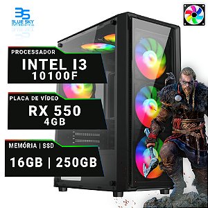 Computador Gamer Intel I3 10100F, 16GB DDR4 RGB, SSD 256GB Nvme, RX 550 4GB