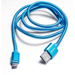 Cabo USB Para Micro USB 1,0m Azul Transmissão Rápida Anti nó