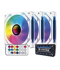 Kit Hayom 3 fans coolers RGB de 12 cm c/ controladora FC1309
