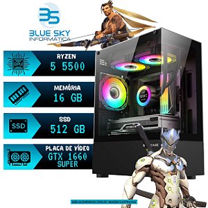 Computador Gamer AMD Ryzen 5 5500, GTX 1660 Super, 16GB, SSD 500GB, 500W