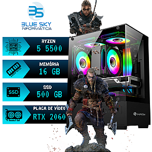 Computador Gamer AMD Ryzen 5 5500, 16GB DDR4, SSD 500GB Nvme, RTX 2060 6GB