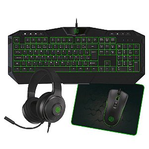 Kit Hoopson Gamer 4 Em 1 Teclado Headset Mouse Mousepad Verd