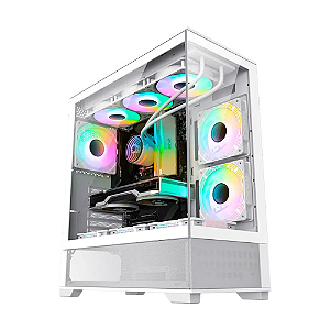 Gabinete Gamer GameMax Vista AW Branco Mid-Tower E-ATX Vidro Temperado USB-C Sem Fans