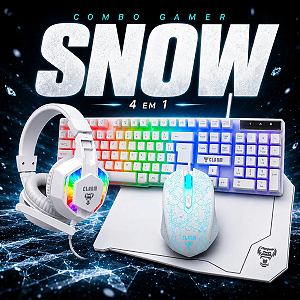 Combo Gamer Clanm Nightmare Snow Rosa 4 em 1 Teclado ABNT2 Mouse 3600 DPI Headset e Mousepad