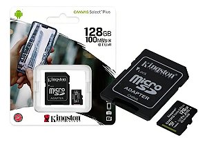 Cartão MicroSDXC Kingston Canvas Select Plus 128GB 100MB/s A1 UHS-I U1 com Adaptador SD