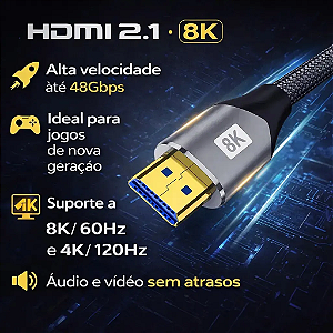Cabo Hdmi 2.1 Premium 1,5m 8K 60Hz 4K 120Hz 48Gbps