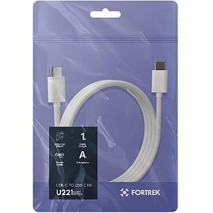 Cabo USB-C para USB-C Fortrek U221 1m 3A Branco Trançado