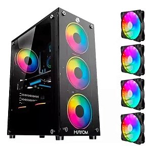Gabinete Gamer Hayom GB1729 ATX Vidro Temperado 4 Fans RGB Preto