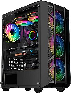 Gabinete Gamer Kalkan Alfern ATX, Frente Mesh, Vidro Temperado, Preto, Sem Fans - KLK00034