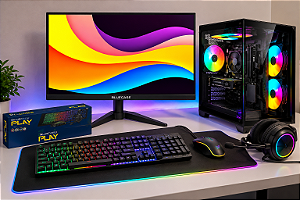 PC Gamer Completo BS Start Ryzen 3 2200G, Vega 8, 16GB DDR4, SSD 240GB + Monitor 23" 75Hz + Kit Periféricos 4 em 1