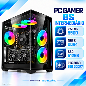 PC Gamer BS One Ryzen 5 5500, RTX 5060 8GB GDDR7, 16GB DDR4, SSD 512GB