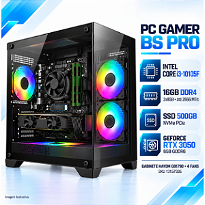 PC Gamer BS Pro Intel Core i3-10105F, 16GB DDR4, RTX 3050 6GB, SSD 500GB + Kit Gamer Bluecase 4 em 1