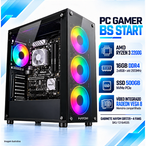 PC Gamer BS Start Ryzen 3 2200G, Radeon Vega 8, 16GB DDR4, SSD NVMe 500GB, B450M Steel Legend