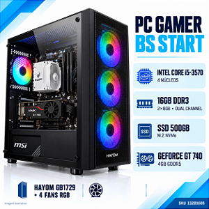 PC Gamer BS Start Intel Core i5-3570, 16GB DDR3, GeForce GT 740 4GB, SSD NVMe 500GB, 4 Fans RGB