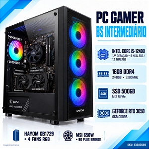 PC Gamer BS Pro Intel Core i5-12400 12ª Geração, 16GB DDR4, RTX 3050 6GB, SSD NVMe 500GB