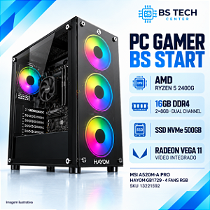 PC Gamer BS Start Ryzen 5 2400G, Vega 11, A520, 16GB DDR4, SSD NVMe 500GB