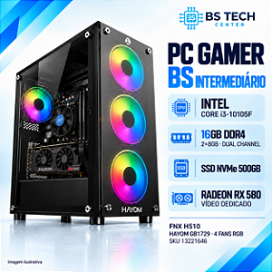 PC Gamer BS Intermediario Core i3-10105F, Radeon RX 580 8GB, 16GB DDR4, SSD NVMe 500GB