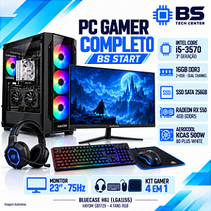 PC Gamer Completo BS Start Core i5-3570, RX 550 4GB, 16GB DDR3, SATA 256GB, Monitor 23 e Kit Gamer