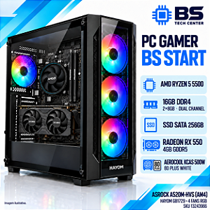 PC Gamer BS Start Ryzen 5 4500, ASRock A520M-HVS, RX 550 4GB, 16GB DDR4, SSD SATA 256GB