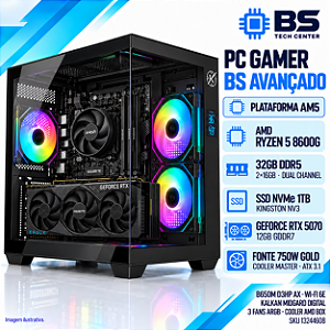 PC Gamer BS Avançado Ryzen 5 8600G, RTX 5070 12GB, 32GB DDR5, SSD NVMe 1TB, Wi-Fi, Fonte 750W Gold