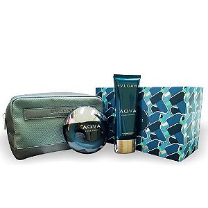 Kit Bvlgari Aqva Pour Homme Eau de Toilette 100 ml + Pós Barba 75 ml + Necessaire