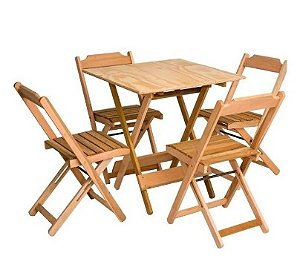 Aluguel de Kit Mesa 70x70 com 04 Cadeiras de Madeira Dobráveis