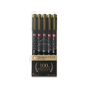 Marcadores Nankin Pigma Micron Sakura Preto - 5 Peças