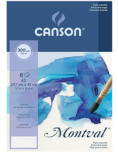 Papel Aquarela Canson Montval 8fls A3 300g Textura Fina
