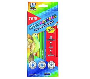 Lápis Cor Aquarelável Tris - 12 Cores + 1 Pincel