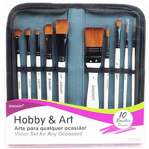 Kit Pincel Hobby & Art Sinoart - 10 Brushes Pincéis