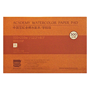 Bloco 31x21 Aquarela Baohong Academy Textura Satinada 300g 20 Folhas