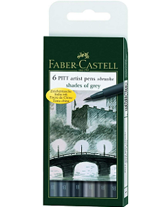 Canetas Artísticas Faber-Castell Pitt Ponta Pincel (B) - 6 Cores Tons Cinzas